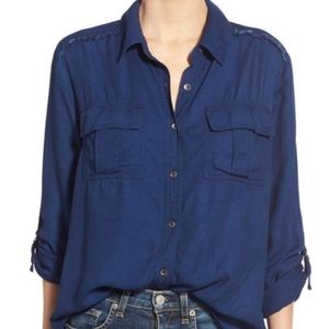 NEW Splendid Navy Blue Fringed Shoulders Size S